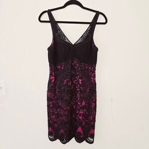 Sue Wong Black and Pink Lace Sleeveless Party Cocktail Dress Women's Size 6